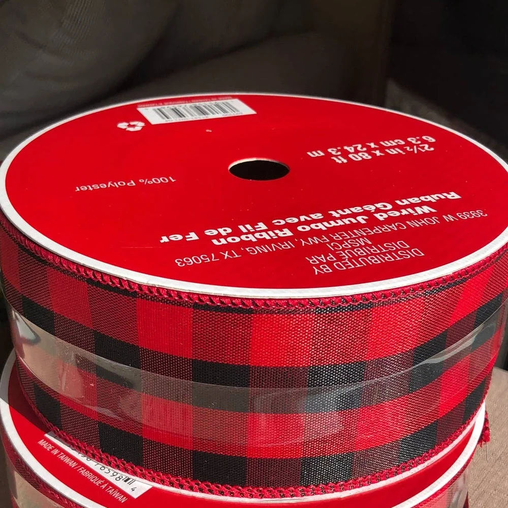 NWT 1 Celebrate It Checkered Wired Red Jumbo Ribbon Red/Black 80 Feet
